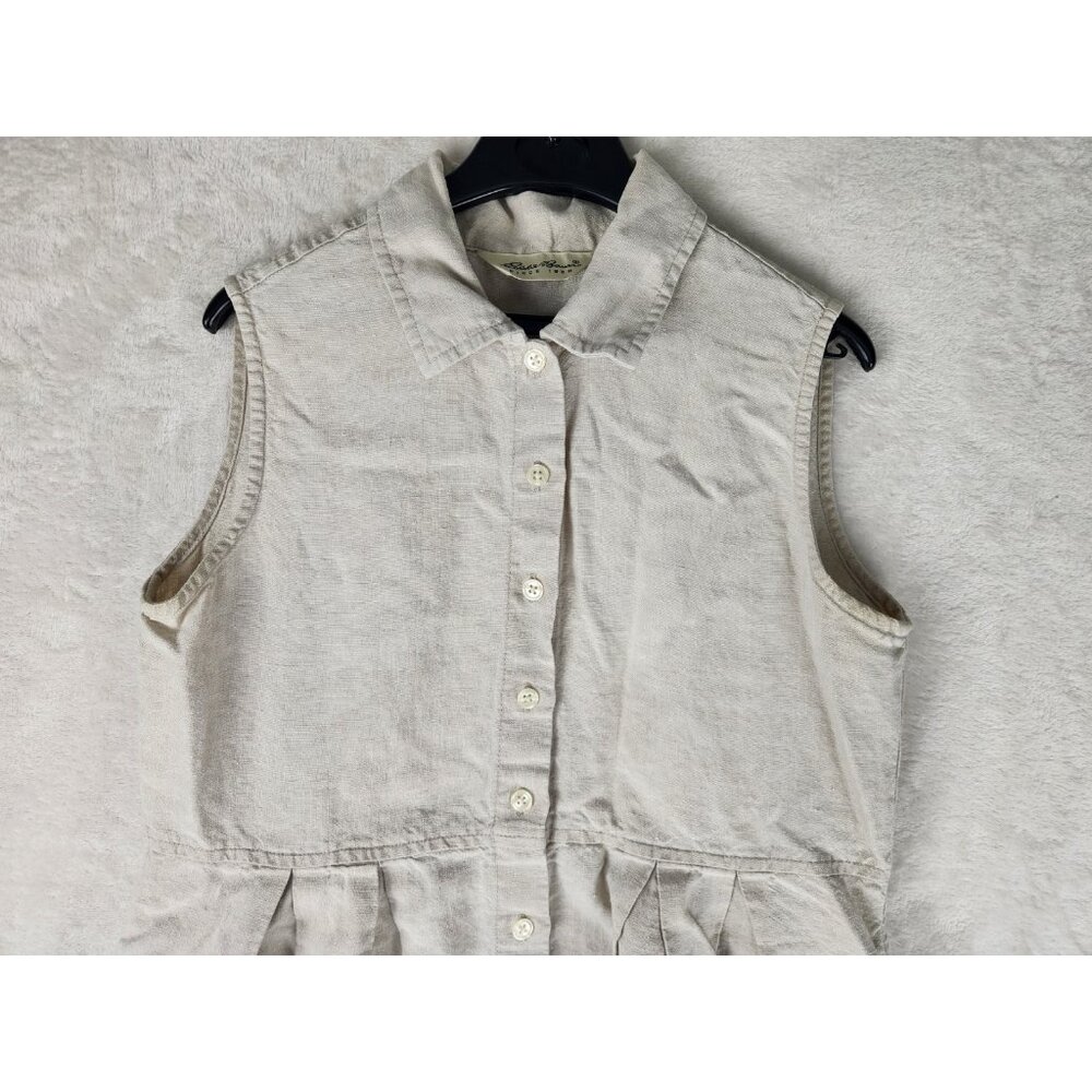 Eddie Bauer Linen Jumper Dress Size Medium Beige Vintage Prairie Cottagecore‎ - Picture 2 of 12